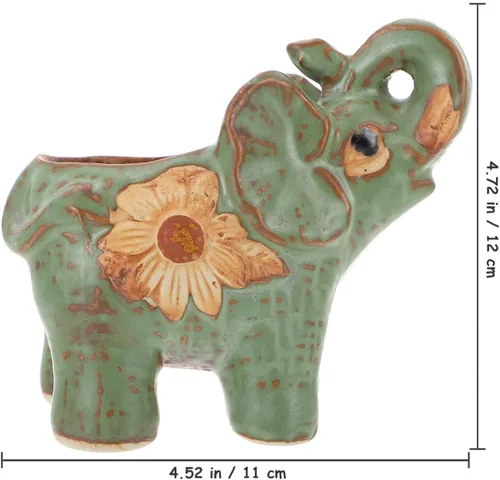 Miniatura 2 de Veemoon Maceta pequeña de cerámica con elefante, bonitas macetas de animales suculentas, soporte para plantas de aire, recipiente de cactus verde