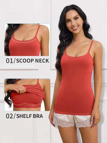 Miniatura 50 de Camisa Attraco de algodón, con tirantes estilo espagueti, con brasier incorporado, 2 paquetes, para mujer