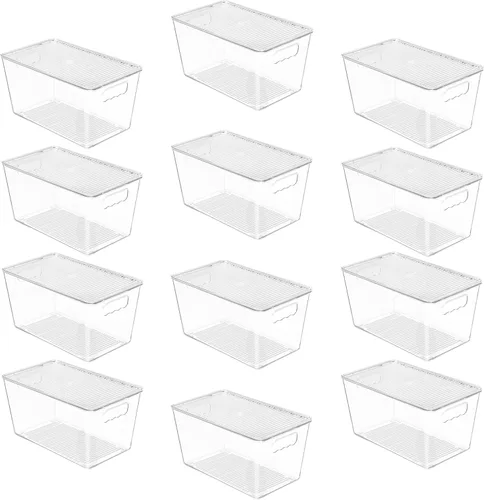 Miniatura 19 de Vtopmart 10 unidades de contenedores de almacenamiento apilables transparentes con tapas, contenedores de plástico grandes con asas para organizador