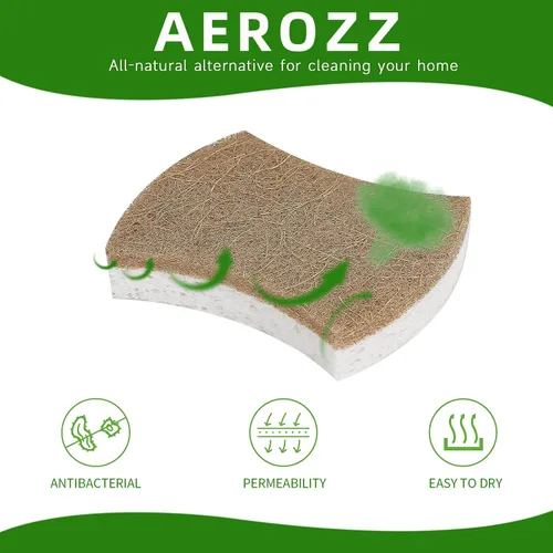 Miniatura 2 de Paquete de 10 esponjas naturales biodegradables para cocina, esponja compostable de celulosa y nuez de coco, esponjas ecológicas de secado rápido
