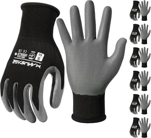 Miniatura 7 de MANUSAGE Guantes de trabajo de nitrilo, ajuste elástico cómodo 3D, agarre potente, pantalla táctil, revestimiento de espuma duradera, flexibles