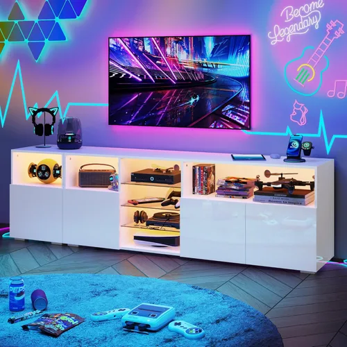 Miniatura 9 de Hlivelood Soporte de TV LED para TV de 85 pulgadas, Soporte de TV moderno con toma de corriente, Centro de entretenimiento con consola de TV moderna