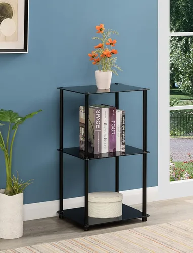 Miniatura 2 de Convenience Concepts Designs2Go Midnight Classic - Mesa cuadrada de cristal de 3 niveles, cristal negro