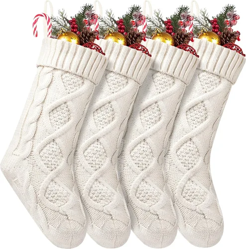 Miniatura 15 de Fesciory Calcetines de Navidad, paquete de 6 calcetines de punto grandes de 18 pulgadas y decoración para fiestas familiares de Navidad, borgoña