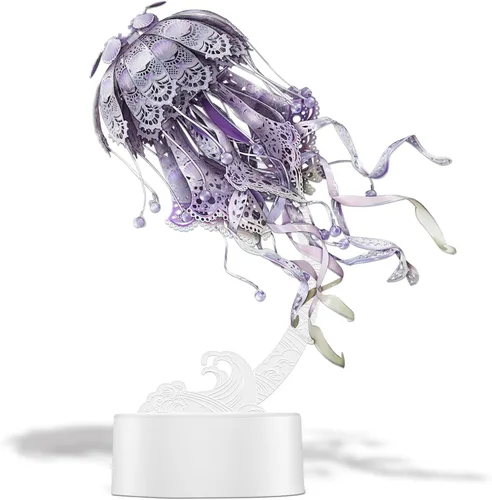 Miniatura 10 de Piececool Rompecabezas de metal 3D para adultos – Luz nocturna de medusas de organismo marino con enchufe USB, pasatiempos, manualidades, arte
