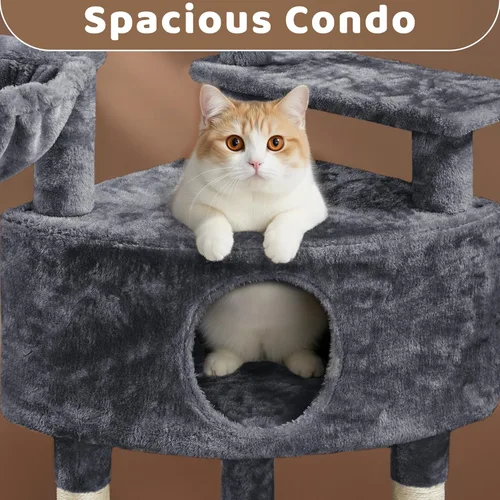 Miniatura 4 de Yaheetech Torre de árbol para gatos de 46 pulgadas Centro de actividades para interiores de varios niveles con amplios condominios, postes