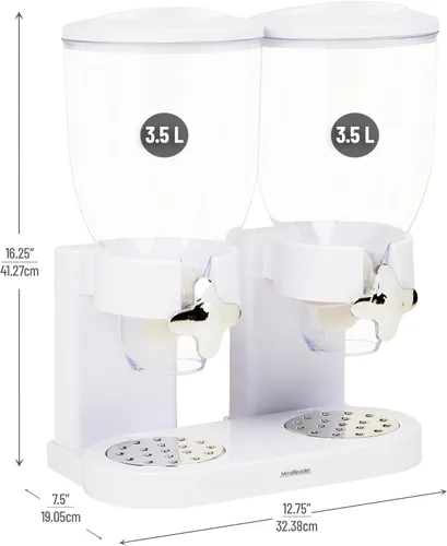 Miniatura 3 de Mind Reader Dispensador doble de alimentos secos, 2 recipientes de encimera de 3.5 L para cereales, granola, dulces, arroz y granos de café