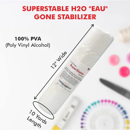 Miniatura 2 de Superpunch Estabilizador de lavado, SuperStable H2O Eau Gone White FSL rollo de 12 pulgadas x 10 yardas, estabilizador de bordado a máquina, lavado