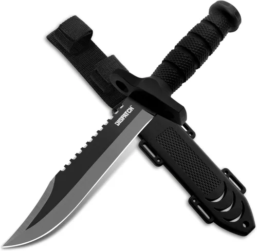 Dispatch Cuchillo de caza de hoja fija con funda, cuchillos de supervivencia de 12 pulgadas para hombres, cuchillo táctico Bowie con mango Cuchillo