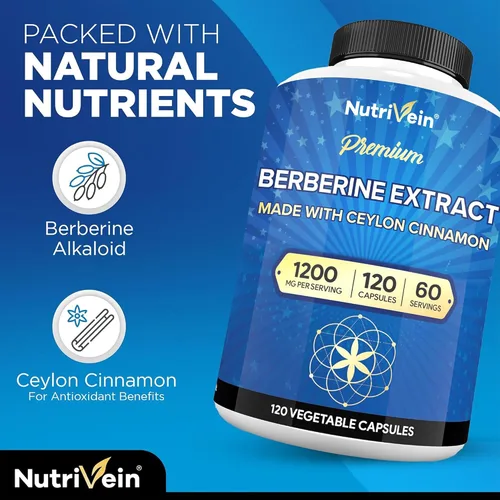 Miniatura 4 de Nutrivein Berberina Premium 1200 mg con Canela de Ceilán - 120 Cápsulas: Suplemento de berberina de alta absorción para defensas, digestión