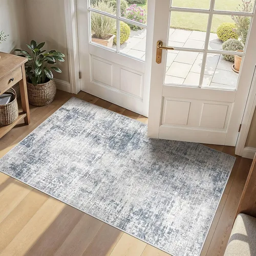 Miniatura 18 de kakania Alfombra lavable de 3 x 5, antideslizante, moderna, de pelo bajo, para entrada, dormitorio, cocina, baño, apta para niños, mascotas, robot