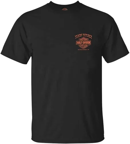 Harley-Davidson Camiseta de algodón con cuello redondo de manga corta Eagle Piston para hombre - Negro
