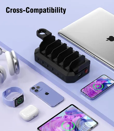 Miniatura 7 de Estación de carga rápida de 95W para múltiples dispositivos【Certificados de patente y seguridad】 Estación de carga USB de 6 puertos con 2 puertos PD