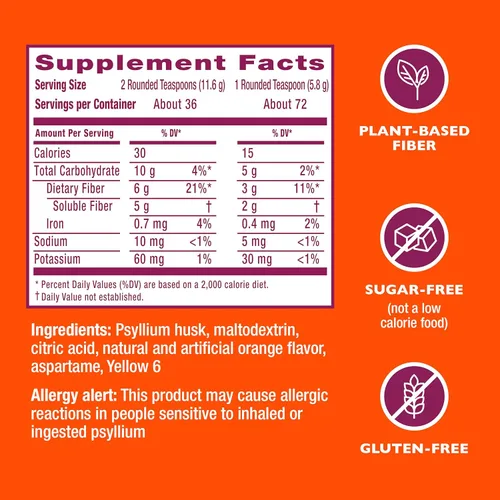 Miniatura 9 de Metamucil 4-en-1 suplemento de fibra de cáscara de psyllium, sin azúcar, 72 cucharaditas, sabor a naranja, fibra diaria en polvo para la salud