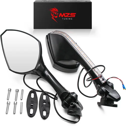 MZS Espejos de motocicleta, LED Racing Espejo retrovisor de señal de giro dual ajustable compatible con Hayabusa ZX4R ZX6R ZX14R ZX10R ZX12R CBR500R
