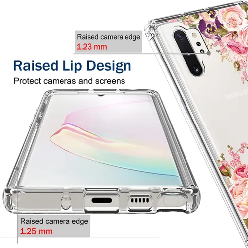 Miniatura 2 de Funda para Galaxy Note 10 Plu/Note 10+ 5G SM-N975U con protector de pantalla de vidrio templado, carcasa rígida de diseño floral de cuerpo completo