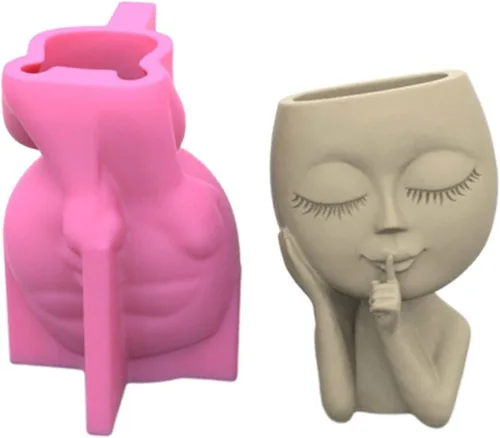 Miniatura 5 de Moldes de hormigón para macetas, 2 piezas de molde de silicona para macetas de figura de cabeza de niña pequeña, molde de silicona para decoración