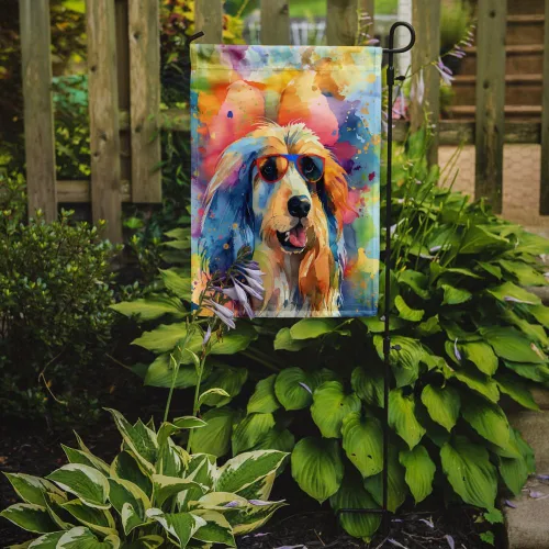 Miniatura 2 de Caroline's Treasures DAC2448GF - Bandera de jardín con diseño de perro afgano hippie Dawg, bandera decorativa para patio exterior, patio, obras