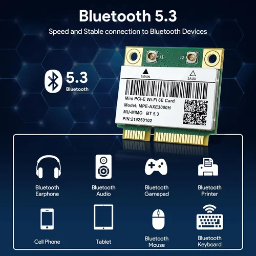 Miniatura 3 de Intel AX210HMW Tarjeta WiFi, Wi-Fi 6E Tarjeta inalámbrica para portátil Mini interfaz PCIE, módulo inalámbrico de tres bandas para portátil