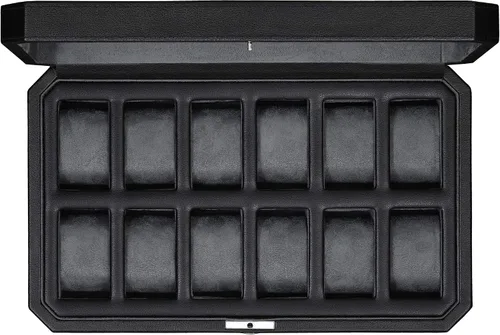 ROTHWELL Caja de reloj de cuero con 12 ranuras para hombre, organizador de exhibición de lujo para relojes, forro de microgamuza, soporte para