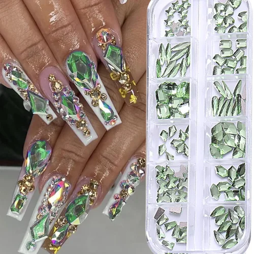 Miniatura 5 de BELICEY Diamantes de imitación para arte de uñas, Día de San Patricio, color verde oliva, con parte trasera plana, piedras preciosas para uñas