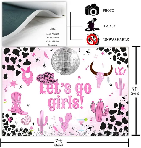 Miniatura 2 de Avezano Let's Go Girls - Telón de fondo para decoración de fiesta de cumpleaños, disco espacial de vaquera, despedida de soltera, sesión de fotos