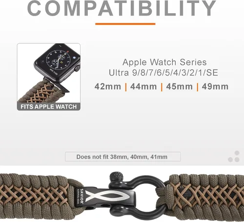 Miniatura 3 de Correa de paracord Savior Survival Gear, compatible con Apple Watch de 49/45/44/42/41/40/38 mm, correa de iWatch Series Ultra 10 9 8 7 6 5 4 3 2 1