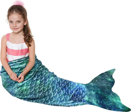 Catalonia Manta de cola de sirena para niños, acogedor saco de dormir de sirena para niñas, patrón de escamas de pescado, regalo de sirena para
