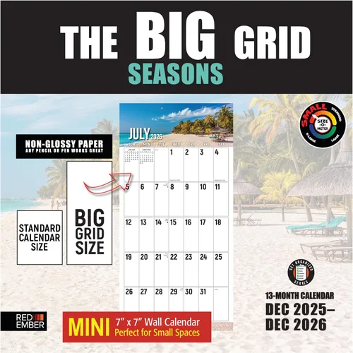 Miniatura 7 de RED EMBER The Big Grid - Calendario de pared 2026 Seasons in Nature de 12 meses 12 x 24 pulgadas abierto Regalo de vacaciones Calendario