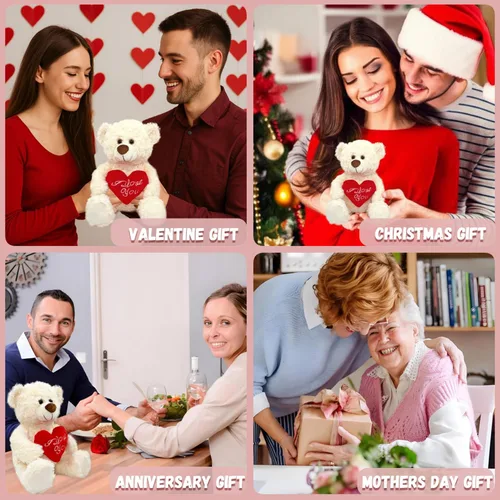 Miniatura 6 de Oso de peluche blanco con corazón rojo I Love You de 12 pulgadas, lindo oso de peluche pequeño suave para San Valentín, boda, aniversario, regalo