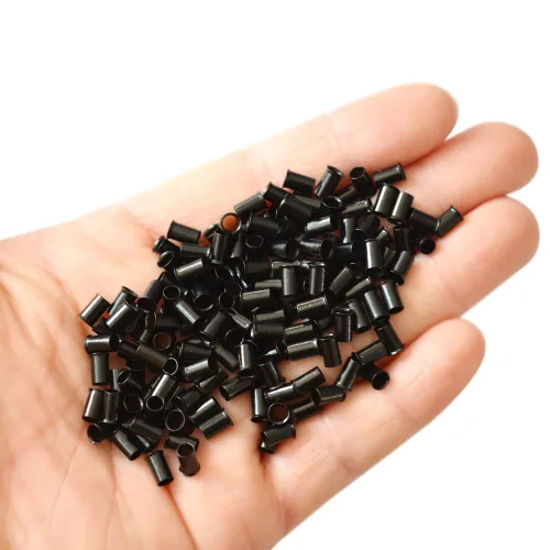 Miniatura 5 de 1000 piezas Flare Euro Lock - Tubos de cobre con micro anillos para extensiones de cabello humano I-Tip de 0.134 x 0.118 x 0.236 in (negro)
