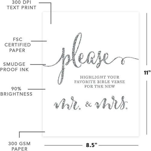 Miniatura 5 de Andaz Press Letreros de fiesta de boda, purpurina plateada, 8.5 x 11 pulgadas, resalta tu versículo bíblico favorito para el nuevo Mr. & Mrs., 1