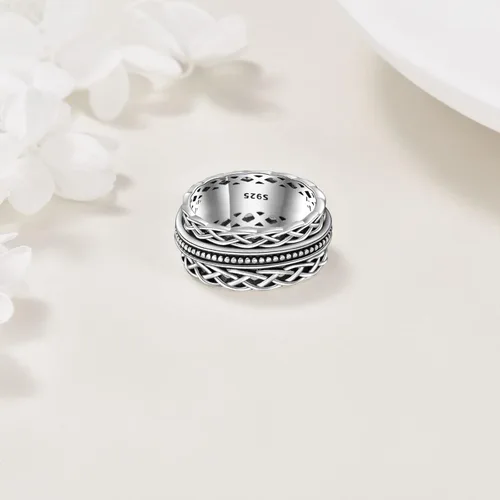 Miniatura 27 de YAFEINI Anillo giratorio de plata de ley para mujer, nudo celta, girasol, margarita, corazón, árbol de la vida, joyería de regalo para mujeres