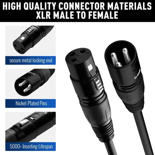 Miniatura 2 de Cable XLR de Micrófono de 15 Pies, Elecan Cable de Altavoz XLR Balanceado de Servicio Pesado (De 25-200 Pies) Cable de Micrófono Blindado de 3 Pines