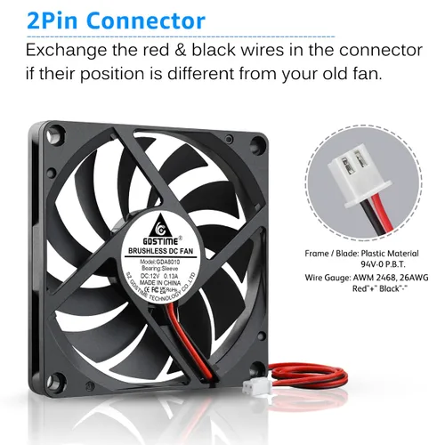 Miniatura 5 de GDSTIME Ultra delgado 3.150 in x 3.150 in x 0.394 in 12V PC sin escobillas DC ventilador de enfriamiento 2pin para impresora 3D fuente