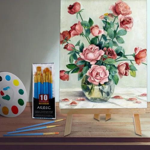 Miniatura 6 de Conjunto profesional de pintura de 240 piezas con 20 caballetes de madera, 20 paquetes de 200 pinceles con cabeza de nylon y 20 paletas, kit