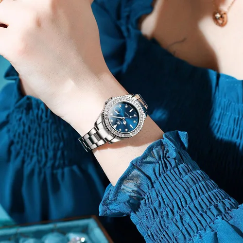 Miniatura 2 de OLEVS - Reloj de mujer de diamante, de cuarzo, analógico, de vestir, para mujer, de acero inoxidable, dos tonos, resistente al agua, luminoso