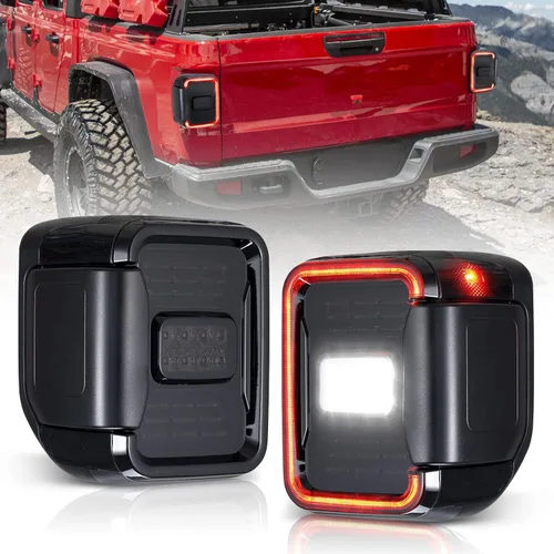 BUNKER INDUST Luces Traseras LED Compatibles con Jeep Gladiator JT 2020-2025, Lámpara Trasera Ahumada Luz de Freno Luz de Señal de Giro Luz de