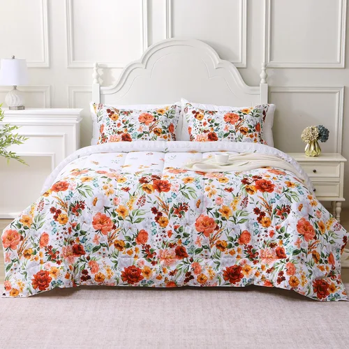 Mooreeke Juego de edredón floral tamaño twin, ropa de cama vintage con estampado de flores rojas en una bolsa para todas las estaciones, juego de