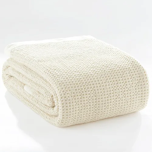 Miniatura 47 de PHF - Manta de punto gofre 100% algodón Queen, suave, ligera, transpirable, acogedora, de verano, para cama, tejida, estética, decoración del hogar