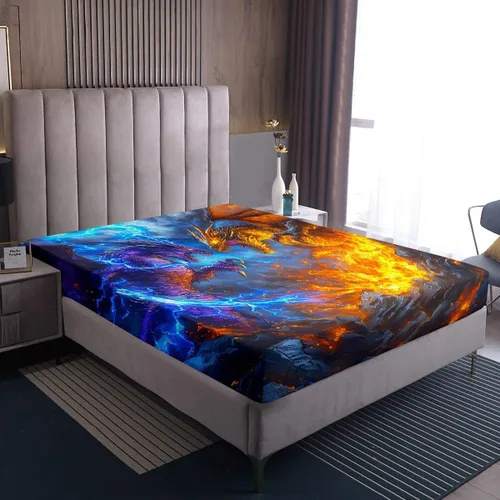 Miniatura 4 de Erosebridal Monster Bedding - Juego de sábanas de tamaño individual con diseño de dragón mágico para niños y hombres, juego de cama ajustable