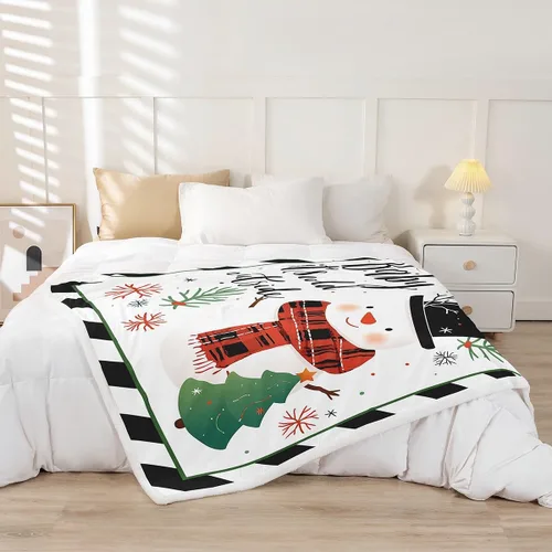 Miniatura 2 de Manfei Manta de Navidad con árbol de Navidad, muñeco de nieve, copo de nieve, para decoración de habitación de niños y niños, manta de rayas blancas