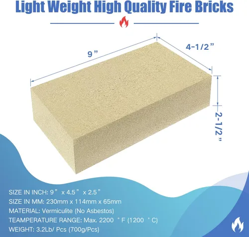Miniatura 2 de Protalwell Ladrillos de fuego, tamaño 9 ″ x 4-1/2 ″ x 2-1/2 ″, paquete de 3, ladrillos de fuego aislantes, ladrillos refractarios de 2.5 pulgadas