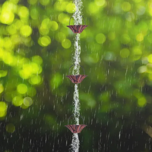 Miniatura 4 de Cadena de lluvia de loto de 10 pies, cadenas de lluvia para canaletas con 12 tazas, cadena de captura de lluvia ajustable con campana para drenaje
