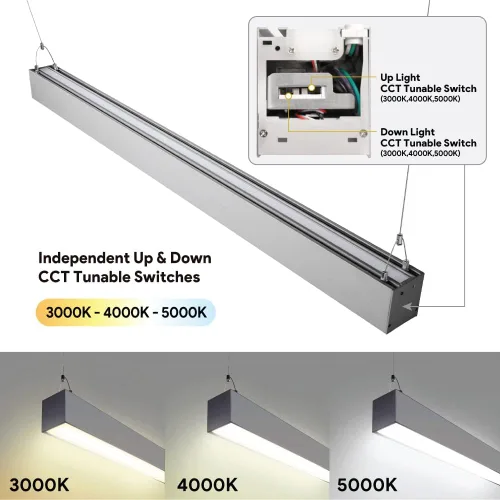 Miniatura 2 de Euri Lighting EUD4-50W103sw-S, Linkable 4FT DUAL CCT Lineal Up/Down Light, 50W, 6500lm, 3000K/4000K/5000K, 120-277V, Clasificación de humedad, 0-10V