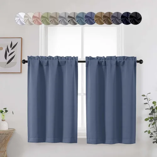 Miniatura 21 de Aqua Cafe - Juego de 2 paneles de cortinas opacas de 24 pulgadas de largo, con aislamiento térmico suave y sólido, para ventanas de baño, sótano