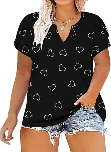 Tops de Talla Grande para Mujer,Manga Corta Estampado Estampado, novedad,Blusa Informal con Cuello en V suelta