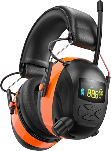 Miniatura 11 de Auriculares de protección auditiva con radio Bluetooth 5.4 AM/FM 2025 con pantalla digital retroiluminada/micrófono, tiempo de trabajo de 120 horas