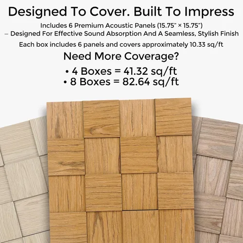 Miniatura 5 de Paneles de pared acústicos de tablero de ajedrez, paquete de 6 paneles de pared 3D de ceniza natural que absorben el sonido, 15.7 x 15.7 pulgadas