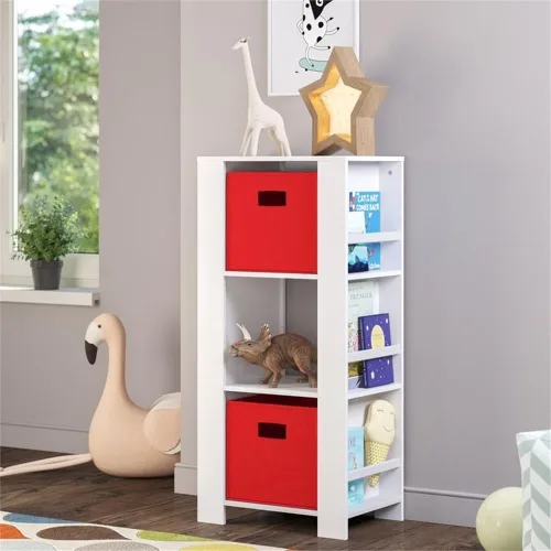 Miniatura 7 de RiverRidge Book-Nook Tower - Estantería infantil y organizador de almacenamiento de juguetes con 3 cubos y 6 estantes para libros, organizador